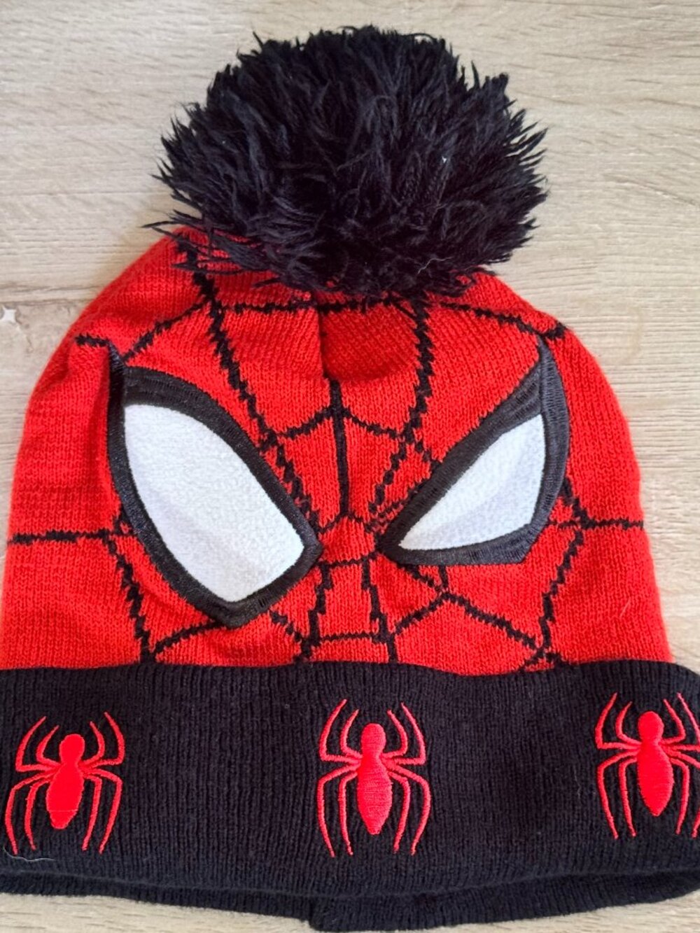 Marvel Spider-Man Red Black Pom Pom Knit Beanie Winter Hat CosmicCore Y2K